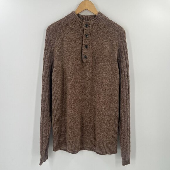 Jos A Bank 1905 Men's L Heather Brown Wool Blend Button Mock Neck Ribbed Sweater - Picture 1 of 7